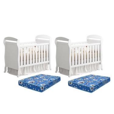 Imagem de Kit Gêmeos Berço Mini Cama Danny Branco Fosco Com Colchões Baby Physical - Reller Móveis Branco Fosco