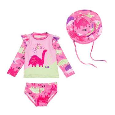 Imagem de Conjunto Praia Menina + Chapéu Proteção Solar Uv Bebê - Dina Rosa, Din