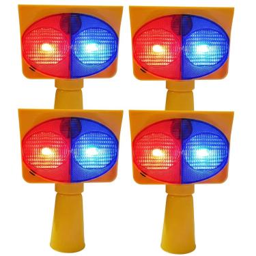 Imagem de Sinalizador Viario Solar Kit 4 Duas Cores Cone Obra Estrada Rodovia Pisca Alerta Transito Atençao Emergencia Iluminaçao Acidente Segurança