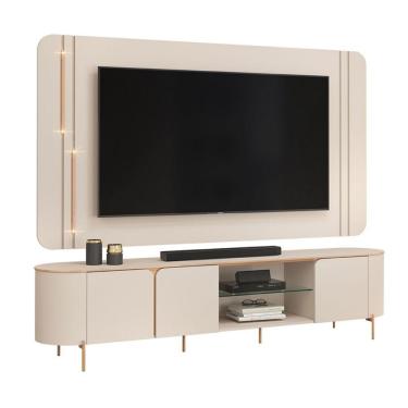 Imagem de Rack Bancada Com Painel Led Para Tv Até 75 Polegadas Lívia Off White Off White