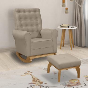 Imagem de Poltrona de Amamentação com Balanço e Puff Manu Veludo Base de Madeira F06 - D'Rossi