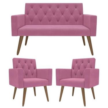 Imagem de Sofá 2 Lugares + 2 Poltronas Decorativas Para Sala, Recepção - Móveis 