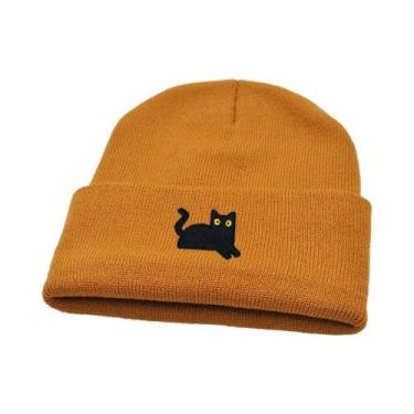 Imagem de Gorro De Tricô Com Padrão De Gato Preto Para Homens E Mulheres, Quente