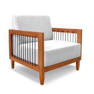 Imagem de Poltrona Sala de Estar Mariana Base de Madeira Linho Fibra Siliconada Cinza D'Rossi