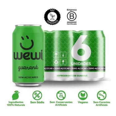 Imagem de Refrigerante Natural Sabor Guaraná Zero Açúcar Wewi com 6 La