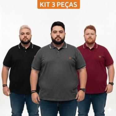 Imagem de Kit 3 Camisas Polo Masculina Plus Size G1 G2 G3 Algodão Premium - - Es