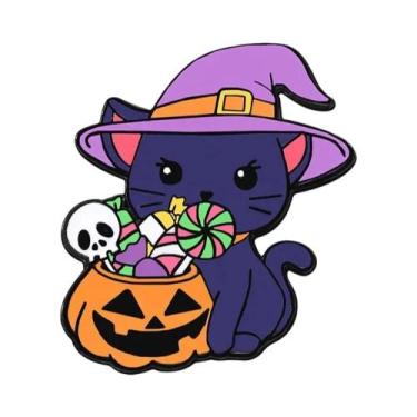 Imagem de Broche De Lapela De Desenho Animado De Halloween Com Gato Fantasma, Ab