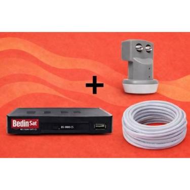 Imagem de Kit Receptor Digital Bedin BedinSat + Lnbf Duplo + Cabo + Conectores -