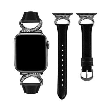 Imagem de Pulseira De Couro Com Strass Em Forma De Lua Para Apple Watch 38/40/42