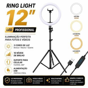 Imagem de Ring Light 30,5cm Com Tripé Ajustável e Luz Dimerizável