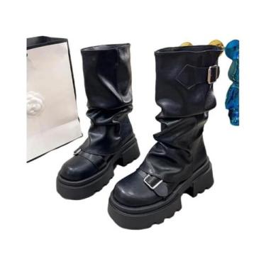 Imagem de Botas Femininas De Cano Médio Com Sola Grossa, Aumento De Altura, Esti