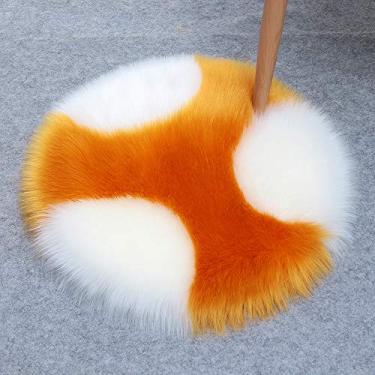 Imagem de Tapetes redondos falsos, costurados de duas cores, antiderrapante, macio, macio, lavável, para sala de estar, quarto, banheiro, varanda, sofá infantil, almofada para pés, almofada de gengibre branco