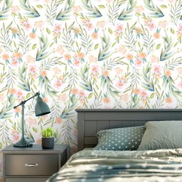 Imagem de Defacile Papel de Parede Adesivo Flores em Aquarela Lavável Rosa Casual para Quarto