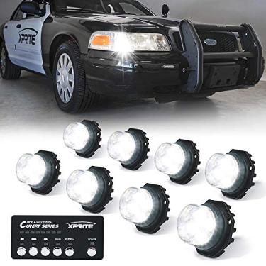 Imagem de Xprite Kit de luzes estroboscópicas de emergência de LED branco, 20 modos de piscar com controlador, faróis traseiros, montagem de farol de neblina, luz de advertência de perigo para veículos de 12 V,