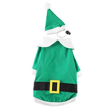 Imagem de Camisa de Natal para cachorro com chapéu engraçado para animais de estimação de elfo fofo Papai Noel roupas de fantasia de gato pequeno cão macio camiseta de Natal conjunto (PP)