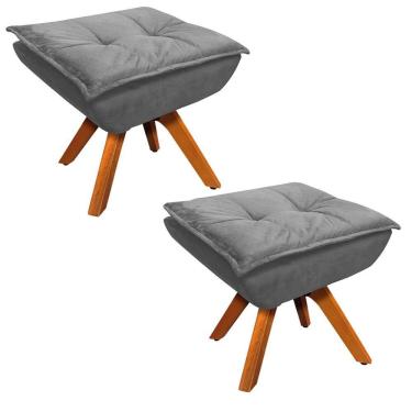 Imagem de Kit 2 Puffs Decorativos Sala de Estar Giratória Giromad Opla Suede Grafite - Ibiza