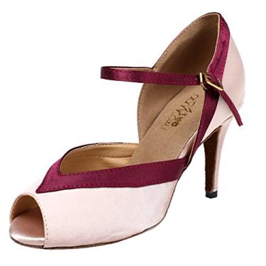 Imagem de Sapato de baile feminino Peep Toe tango latino Cha-Cha salsa festa noiva vestido de salto personalizado altura, rosa, 9.5