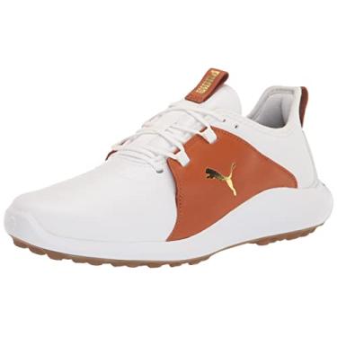 Imagem de PUMA Sapato de golfe masculino Ignite Fasten8, Puma Branco/dourado/couro marrom, 11.5