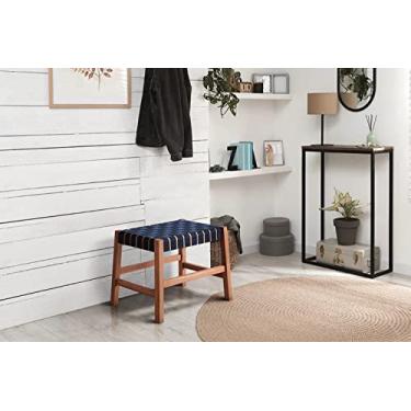 Imagem de Banqueta Madeira Baixa para Área Externa Tape Meu Móvel de Madeira - Castanheira e Azul Escuro