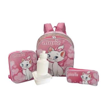 Kit Mochila Infantil Escolar Com Rodinhas Gata Marie