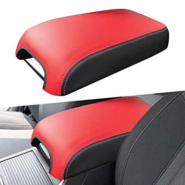Imagem de sportuli Capa para console central de couro antiarranhões para apoio de braço para Dodge Charger Chrysler 300 300C (vermelho + preto)