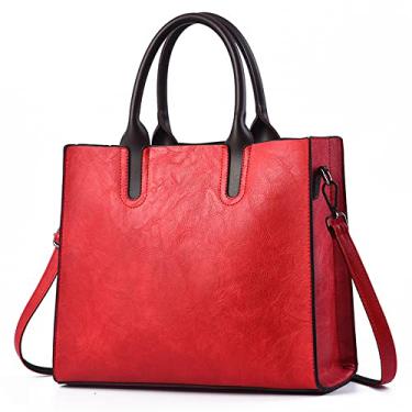 Imagem de Bolsas e bolsas para mulheres moda feminina couro PU alça superior bolsa transversal grande bolsa de ombro, Vermelho