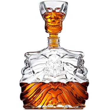Imagem de Godinger Decantador de uísque e vidro de tiro, decantador de crânio, decantador de esqueleto, garrafa de decantador de licor e copo de uísque de vidro - 947 g