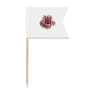 Imagem de Bandeiras góticas de palito de dente com flor alfabeto para marcação de rotulagem para bolo de festa prato de queijo