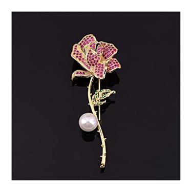 Imagem de KIZQYN Broche feminino broche de rosa de alta qualidade broche personalizado pin terno casaco corpete luxo pérola temperamento acessórios versáteis acessório de fantasia (cor: Rojo)