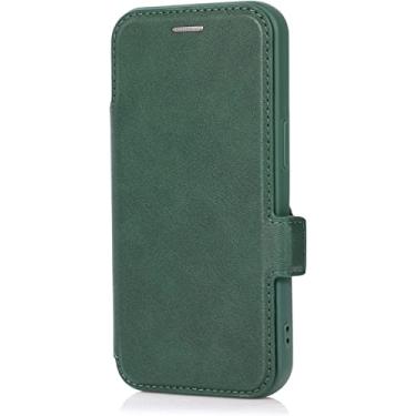 Imagem de WIKUNA Capa para iPhone 14/14 Plus/14 Pro/14 Pro Max, capa carteira flip de couro PU multifuncional, design de câmera deslizante, com suporte de slots de cartão (cor: verde, tamanho: 14 Plus 6,7 polegadas)