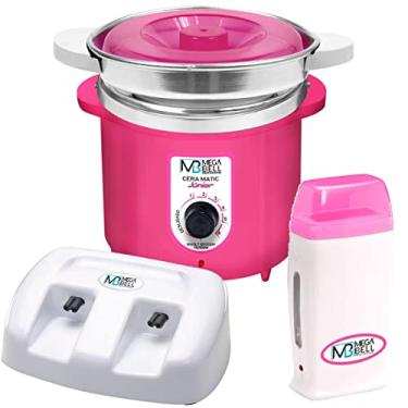 Imagem de Termocera Panela Depilação Toda Rosa 400g c/Refil + Base Dupla c/ 1 Rollon Branco c/Rosa Mega Bell