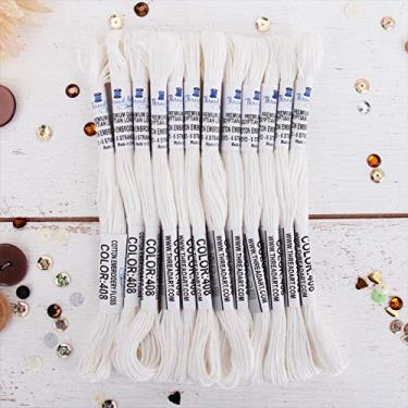 Imagem de 12 novelos ThreadArt Fio de bordado de algodão egípcio de fibra longa premium | Branco | 6 fios dividíveis 9,5 m cada para bordado à mão, pulseiras da amizade, ponto de cruz e artesanato