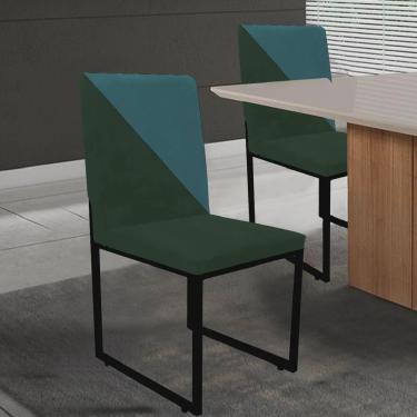 Imagem de Kit 02 Cadeira Office Stan Duo Sala de Jantar Industrial Ferro Preto Suede Verde e Azul Turquesa - Ahazzo Móveis
