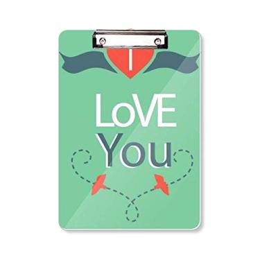 Imagem de Prancheta verde I Love You Dia dos Namorados pasta, bloco de notas A4