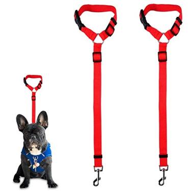 Imagem de Cinto de assento para cães, pacote com 2 tiras de segurança para o encosto de cabeça do carro de tecido de nylon ajustável cinto de segurança para cães no veículo Viagem uso diárioRosoz vermelho
