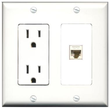 Imagem de RiteAV - Tomada de 15 Amp e 1 porta Cat6 Ethernet branca tipo decorativo placa de parede branca