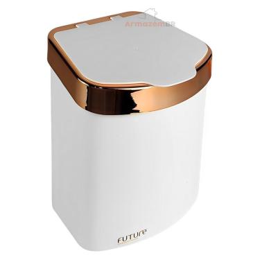 Imagem de Lixeira 2,5 Litros Cesto Lixo Plástico Para Bancada Pia Cozinha Branco Rose Gold - 521BCR Future