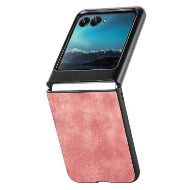 Imagem de HAZARA Capa de couro para Motorola Razr 40 Ultra, capa fina fosca antiarranhões capa de carregamento sem fio, rosa