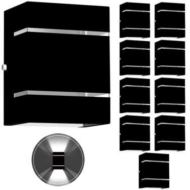 Imagem de 10 Arandelas Externa 2 Frisos Foco Fachos Parede Muro Preto