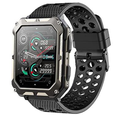 Imagem de Pulseiras de relógio inteligente militar PUREROYI, pulseiras de substituição de silicone Lamshaw pulseira esportiva com fivela de metal compatível com PUREROYI 1,83" C20 Pro Military/Meoonley 1,83" C20 Pro Watch/KOSPET Tank M2 1,8" Watch/AMAZTIM M2 1,8" Watch/ZUKYFIT M2 4.7 cm (3.Relógio (Preto)