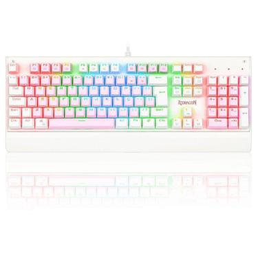 Imagem de Teclado Mecânico Gamer Redragon Kala, RGB, Switch Outemu Blue, ABNT2, Rosa e Branco