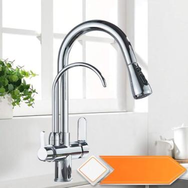 Imagem de Filtro de água torneira da cozinha 2 em 1 latão pull out bico purificação da cozinha 2 maneiras giratória misturadora, cromo b, 1