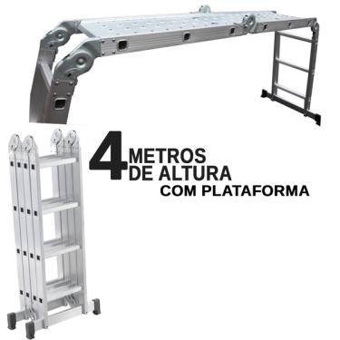 Imagem de Escada Multifuncional Com Plataforma 4x4 Alumínio 16 Degraus