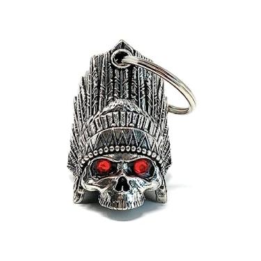 Imagem de Bravo Bells Sino de diamante de caveira indiana – acessório de sino de motociclista ou chaveiro para sorte na estrada