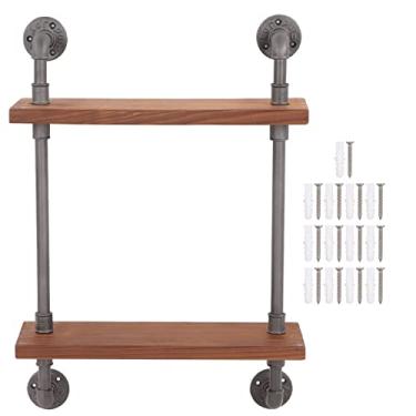 Imagem de Prateleiras de Parede Longas, Placa de Madeira Fixada na Parede, Tubo de Ferro Forjado, Bordas Resistentes de Armazenamento de Parede para Casa, Cozinha, Banheiro (Dupla camada)