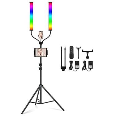 Imagem de Varinha de luz de vídeo LED RGB com suporte, kit de iluminação portátil para fotografia de estúdio QEUOOIY 2300-7500K, adaptador de energia de 30 W com tripé e controle remoto de 81 cm a 199 cm para