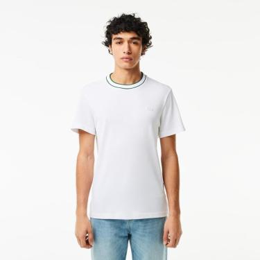 Imagem de Camiseta Lacoste Com Gola Listrada Em Piqué E Tecido Elástico Masculina-Masculino