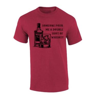Imagem de Camiseta masculina divertida de manga curta com garrafa de uísque e vidro Double Shot of Whiskey, Cereja Antiga, M