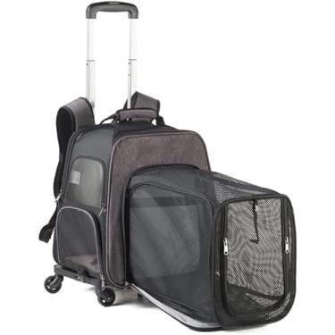Imagem de Mochila para transporte de animais de estimação, com laterais macias, para cães e gatos, com rodas, mochilas para transporte de gatos, dobrável, expansível, respirável, carrinho de cachorro,