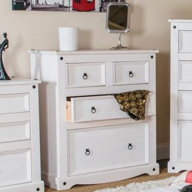 Imagem de Cômoda de Madeira Maciça com 4 Gavetas Branco Lavado